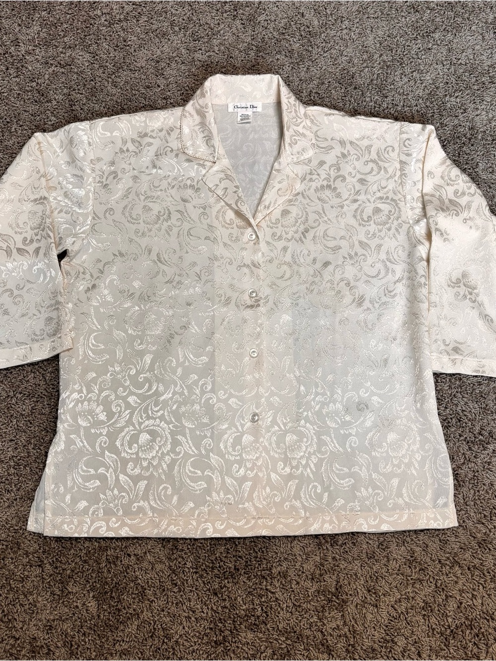 Christian Dior Ivory Brocade pajama set womens medium lounge feminine casual EUC